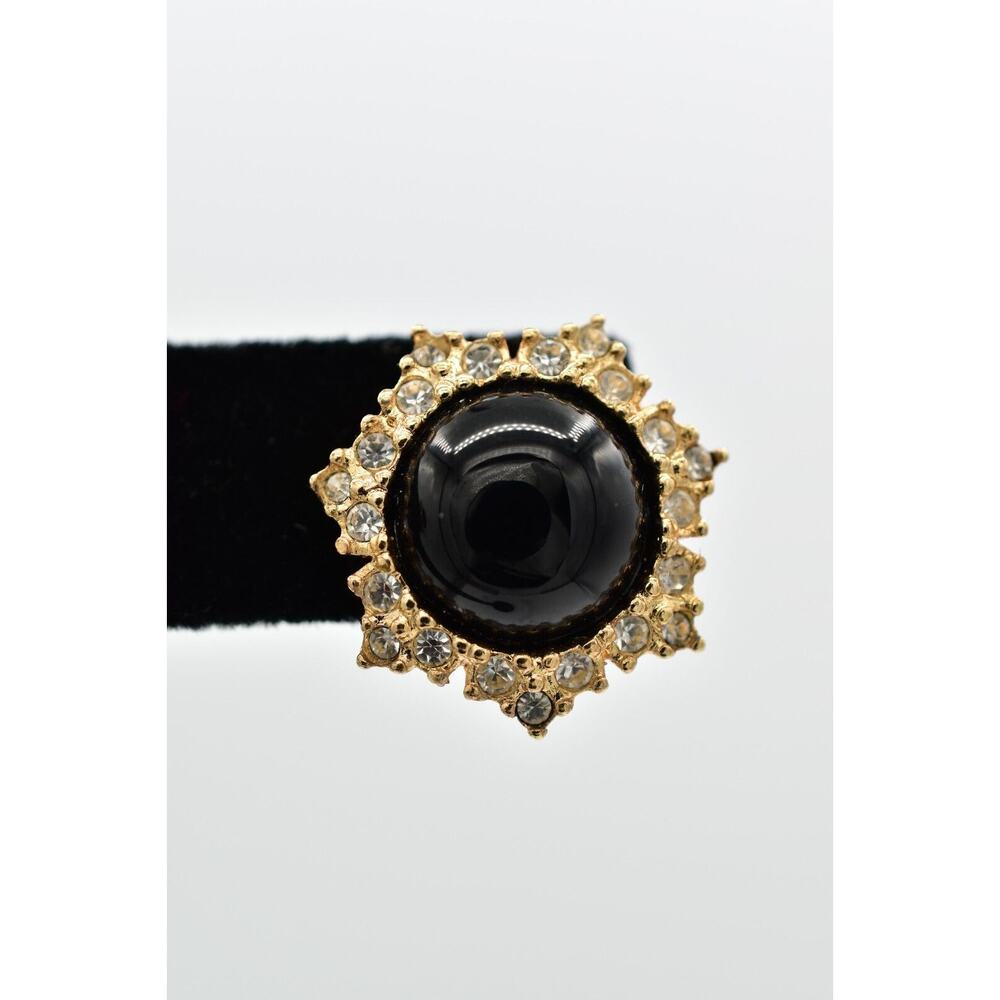 Christian Dior Vintage Black Cabochon Earrings Crystal Gold NOS Signed 80s BinQ - Picture 7 of 12